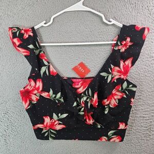 NEW Guess Wrap Cropped Tank‎ Top Women Medium Floral Red Black Beach